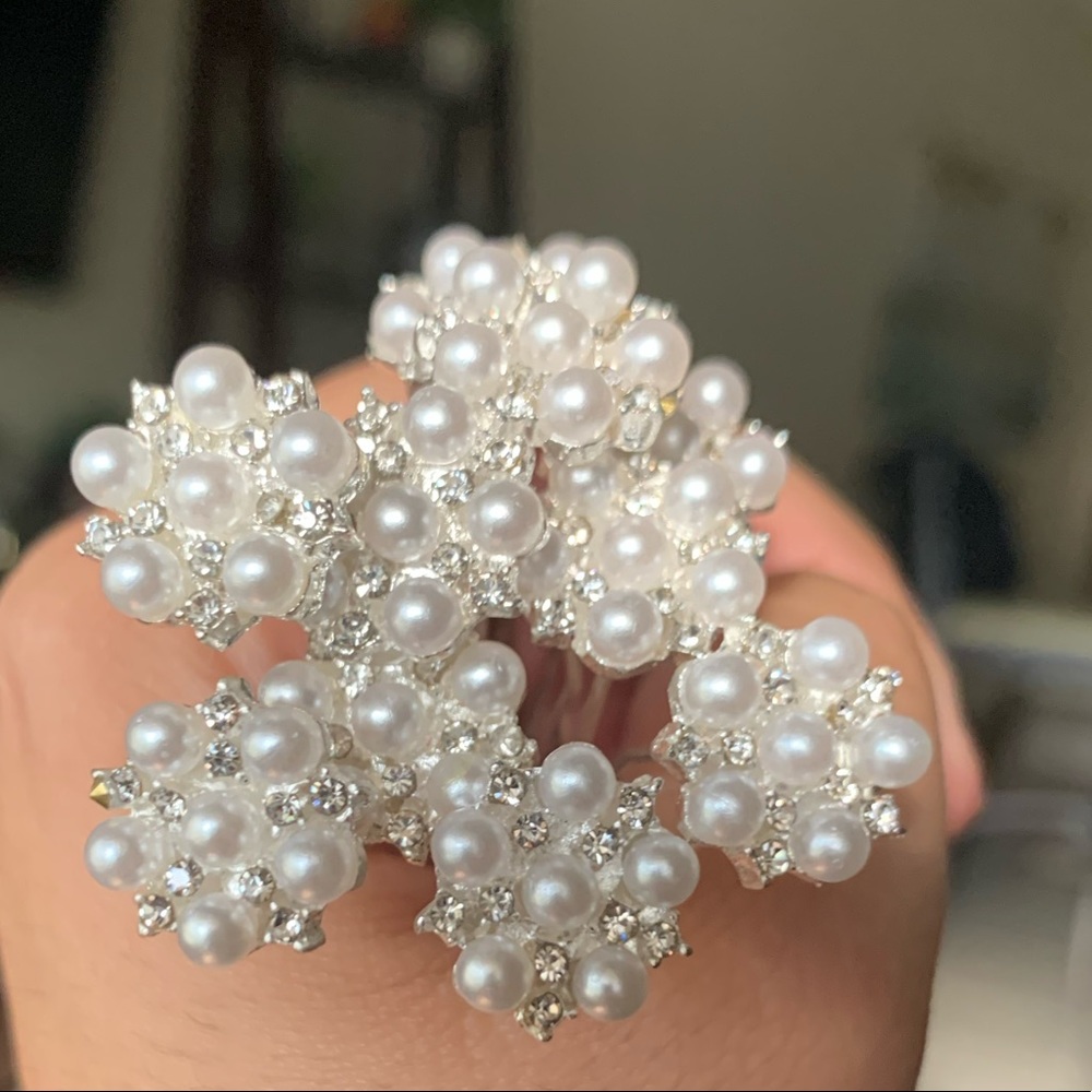 10 silver pearl hairpins